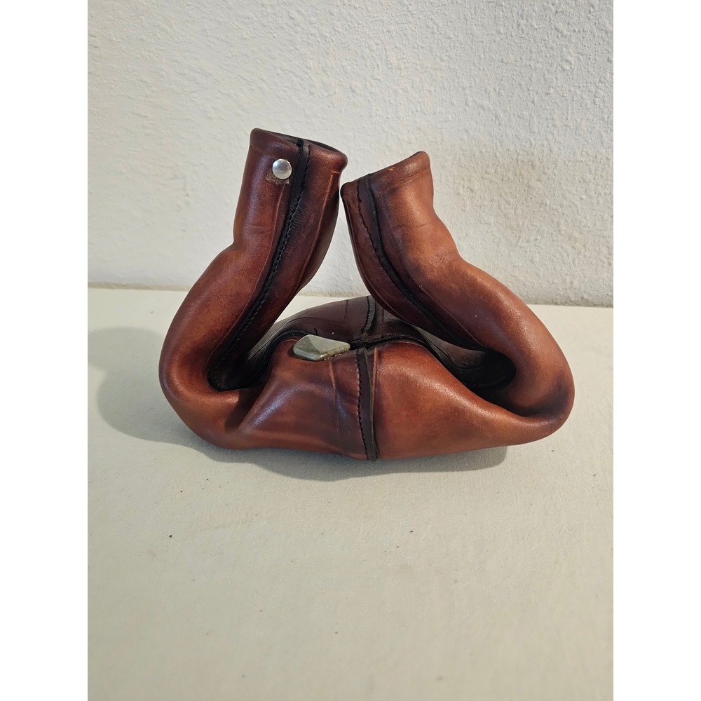 Fritz Brown Leather Sculptural Pouch Vase Handcrafted Vintage Style